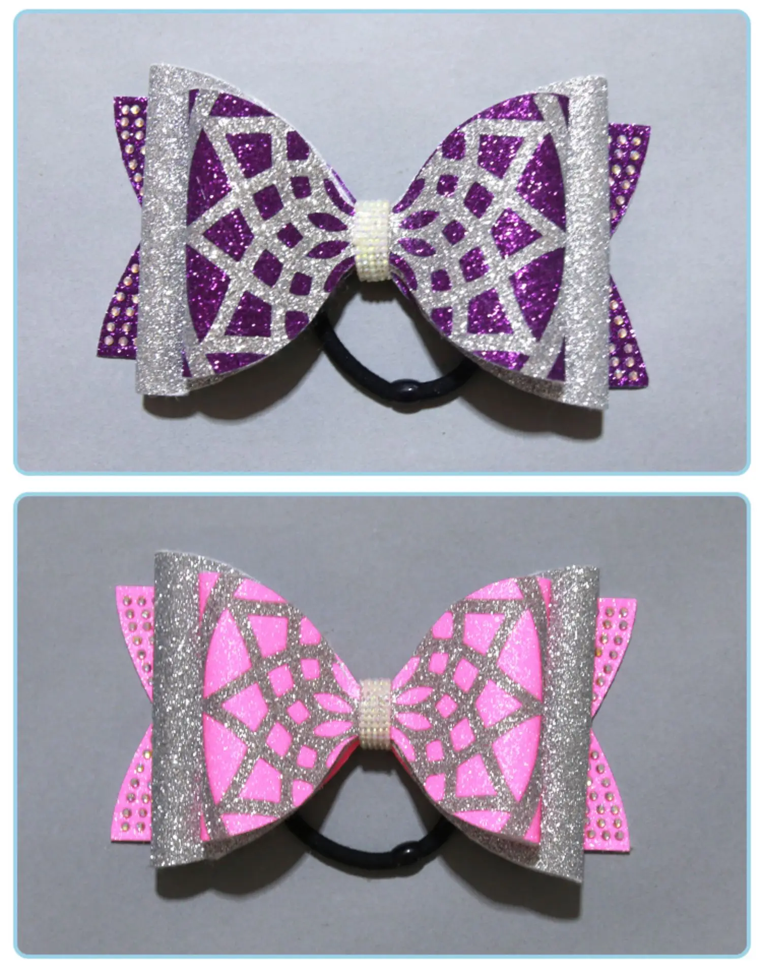 Girls' Glitter Gradient Bow, Cheerleader Hairbow, Made Print Letters, 6Pcs