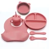 6pcs Children's Silicone Bowl with Compartment Tray and Bib Mug Children's Training Bowl, Fork and Spoon 5