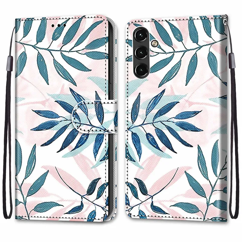 Phone Case Flower Pattern Flip Wallet Leather Stand Book Cover For Samsung Galaxy A14 4G SM-A145F A14 5G A146B