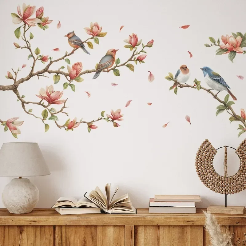 Cartoon Jade Orchid Branch Bird Bedroom Living Room Entrance Home Decoration Self Adhesive Wall Stickers