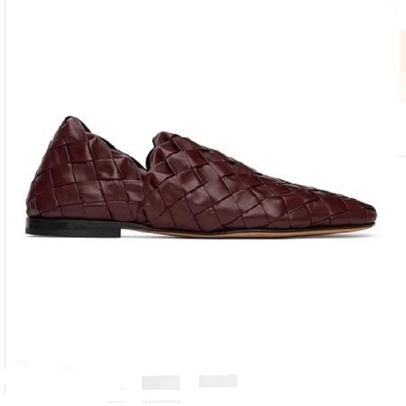 

Leather Woven Loafers Black Brown Men Casual Shoes Driving Overshoes Outdoor