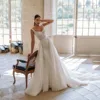 Simple Generous Wedding Dresses With A-line Lace Applique Tailored For Woman 2024 Square Collar Bridal Gowns Tulle Sweep Train 1