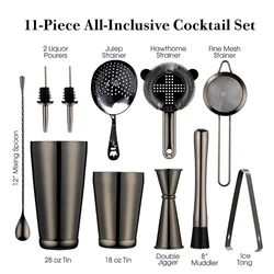 Cocktail Shaker Bar Set: 2 Weighted Boston Shakers,Cocktail Strainer Set,Jigger,Muddler and Spoon, Ice Tong and 2 Bottle Pourer