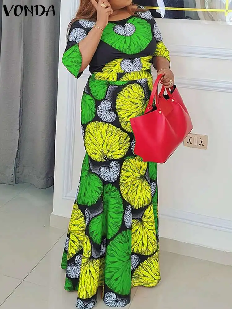 

2023 VONDA женское длинное платье с цветочным принтом Летняя мода с коротким рукавом богемный Повседневный свободный элегантный сарафан с поясом