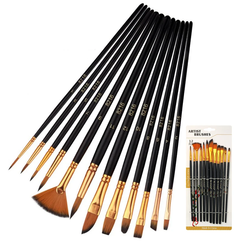 

Nylon Hair Watercolor Brush 12 Pcs/Set Paint Brushes For Acrylic Gouache Oil Drawing Art Supplies
