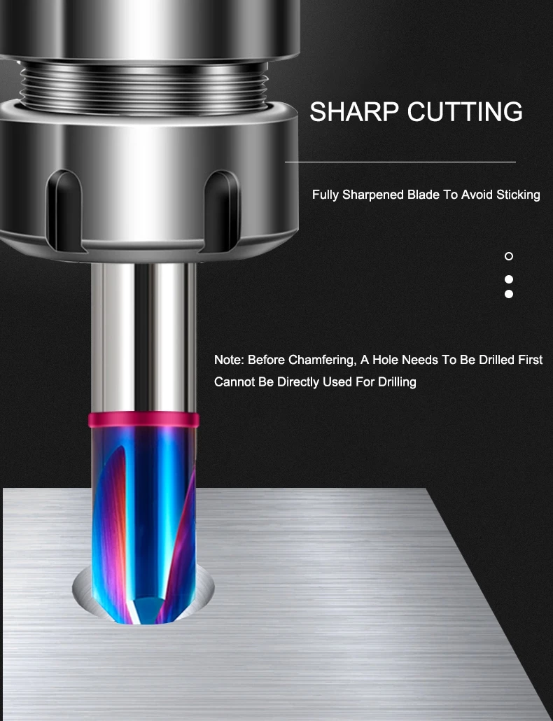 Azzkor hrc60 60 ° 90 ° 120 ° Fasen fräser mit gerader Nut Fräser Wolfram stahl Hartmetall blau Nano-Beschichtung CNC-Bearbeitung Schaft fräser – Detail 3