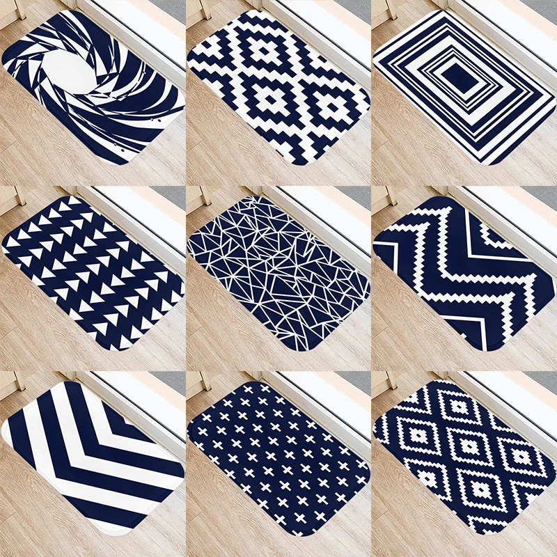 

Темно-Синий геометрический узор для кухни вход 40*60 дверной коврик фоторезиновый внутренний нескользящий пол