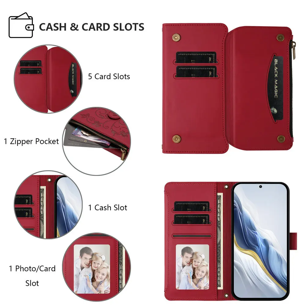Crossbody 5-Card Zipper Leather Phone Case