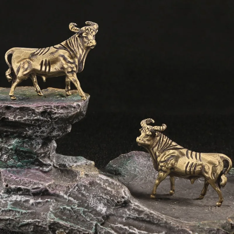 Oxgift 2 PCS Brass Zodiac Ox Small Ornament Solid Antique Copper Calf Animal ...