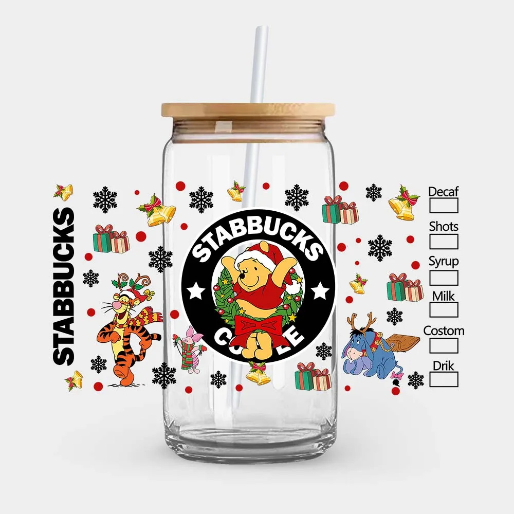 Cup Cartoon Stickers Stitch Mickey Princess Winnie the Pooh Christmas UV DTF Transfer Sticker Self-Adhesive Innovative Cup Embellishments