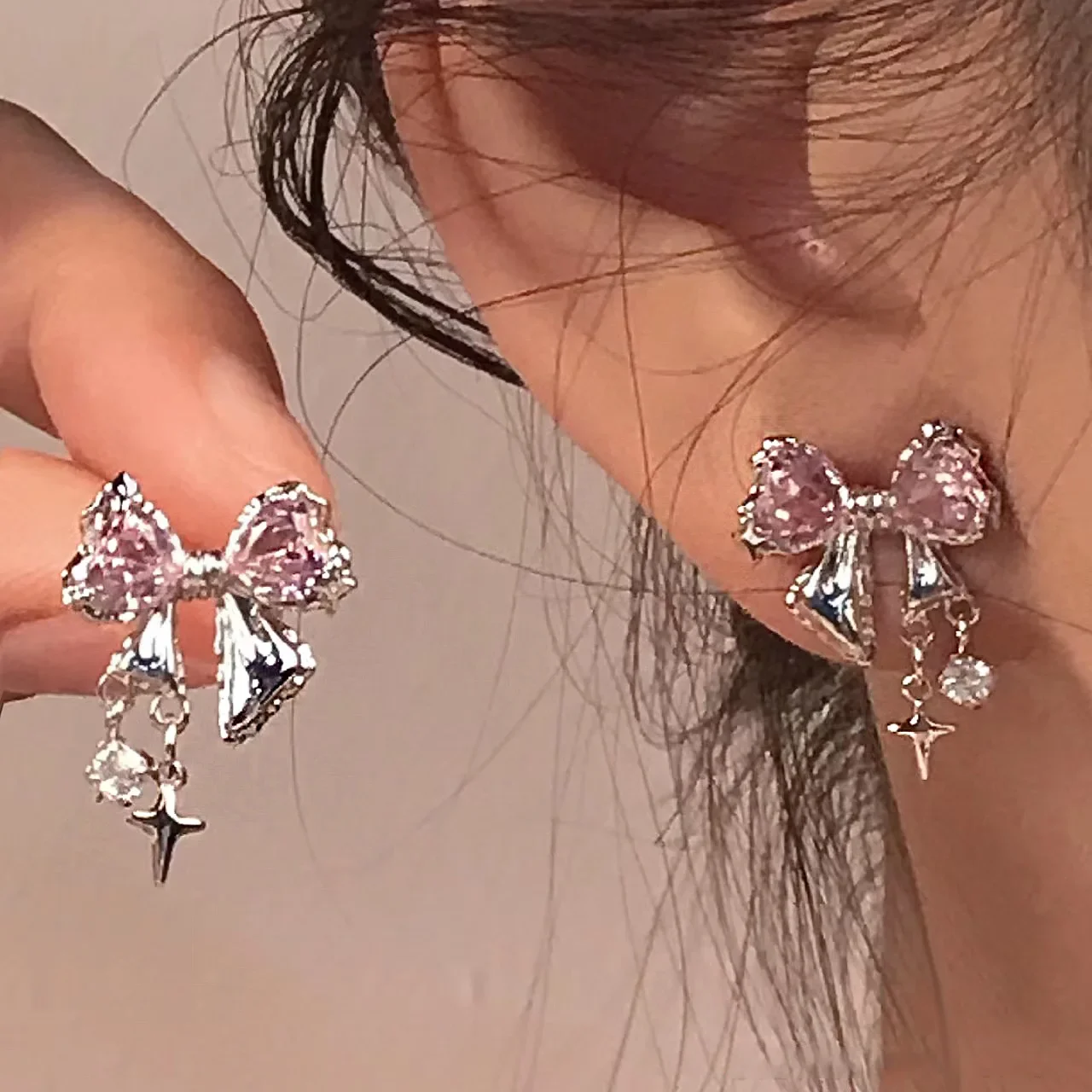 Fashion Bow Zircon Earrings for Women Fashion Cute Girls Bow Knot Crystal Personality Drop Earring Birthday Party Jewelry Gifts