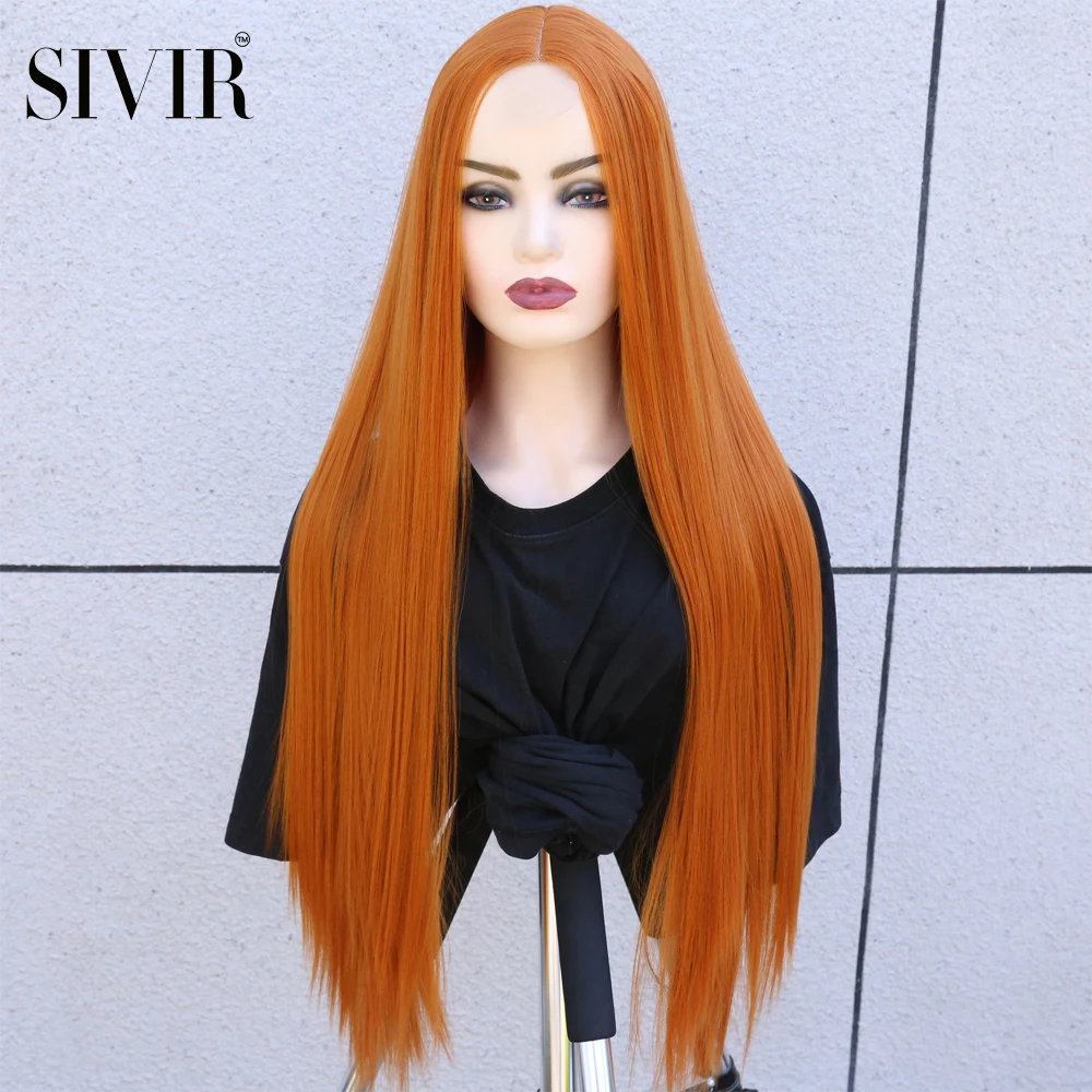 Synthetic Brazilian Wigs For Women Long Straight Lace Ginger Orange/Pink/Purple/White/Brown Color Cosplay Heat Resistant