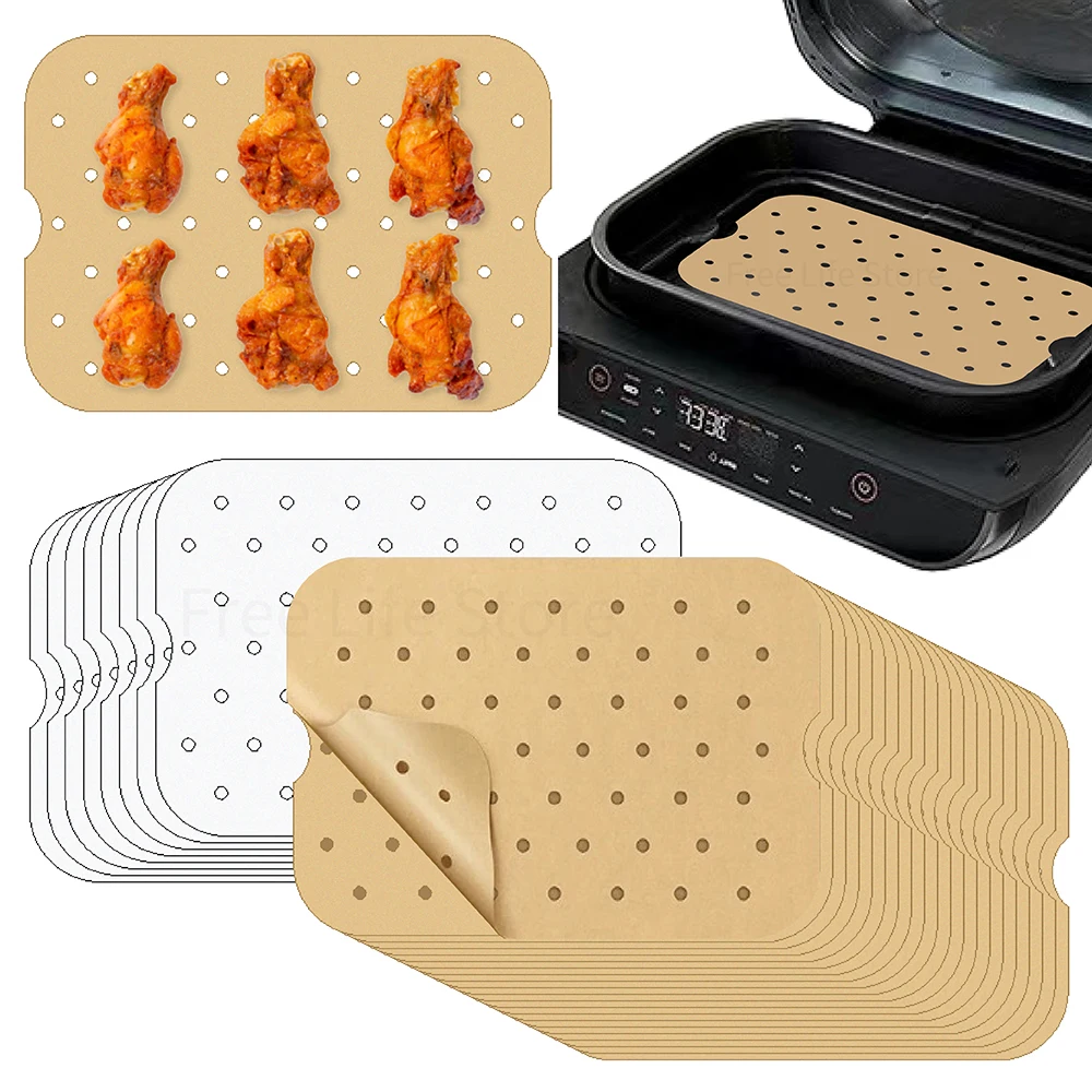 Air Fryer Paper Disposable Air Fryer Liners Air Fryer Accessories Air Fryer Liners Parchment Baking Paper 50Pcs Air Fryer Disposable Paper Non-Stick Parchment Paper Liners for Ninja Foodi XL Smart FG551 6-in-1 Indoor Grill Accessories