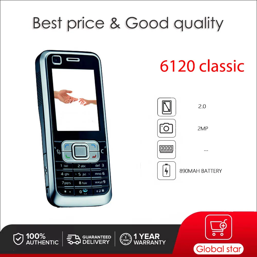 Original Unlocked 6120 classic Loudspeaker Bluetooth Mobile Phone Russian Arabic Hebrew Keyboard Made in Finland Free Shipping