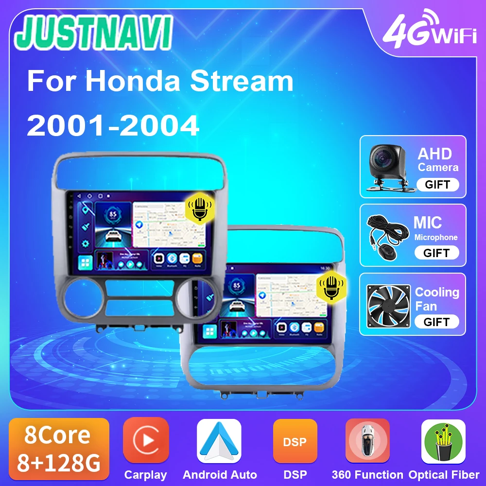 

JUSTNAVI Android 10 for Honda Stream 2001-2004 2din Car Radio Stereo Multimedia Video Player Audio MT/AT Navigation GPS Carplay