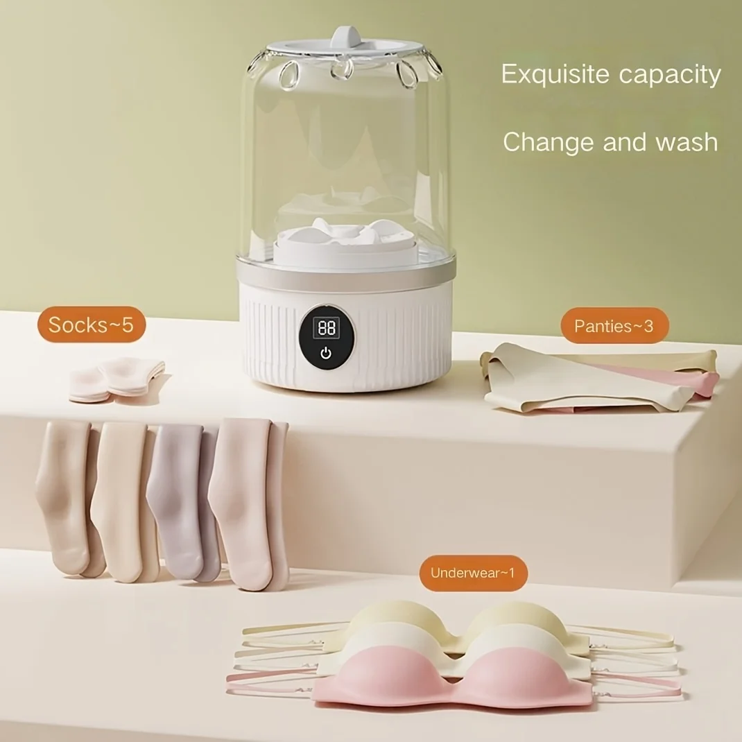 1 L Capacity Portable Washing Machine Underwear Washer Small Washing Machines USB Charging Laundry Machine for Home Apartment