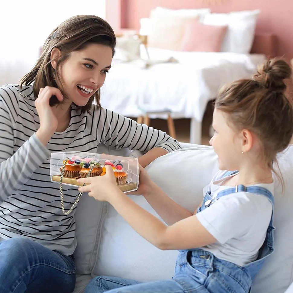 10Pcs Clear Cupcake Boxes with Rope Handles, Portable Rectangular 3-Compartment Cake Co... - SKU CBRH1150 - UGI Packaging