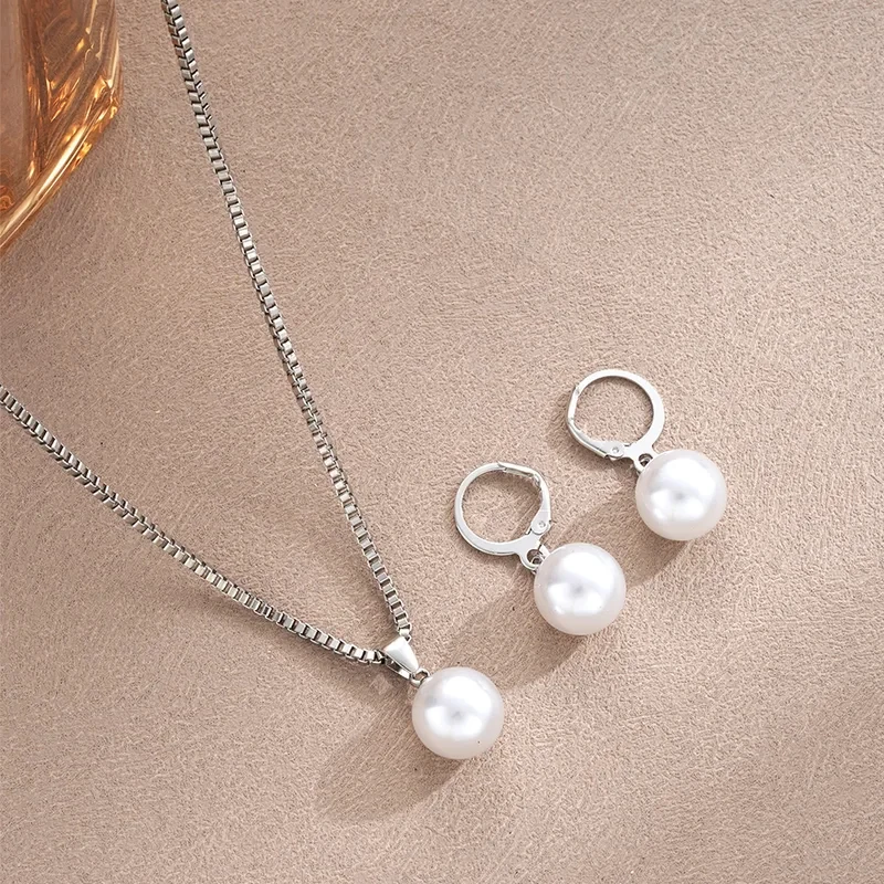Stylish Pearl Jewelry Set for Women, Featuring Drop Earrings and Matching Necklace, Simple Elegant Everyday Wear and Party Acces - 5