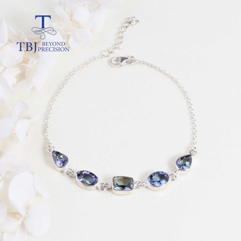 

TBJ Handmade Jewelry 925 Sterling silver Bracelet 100% natural unheated tanzanite gemstone bezel setting fine jewelry for women