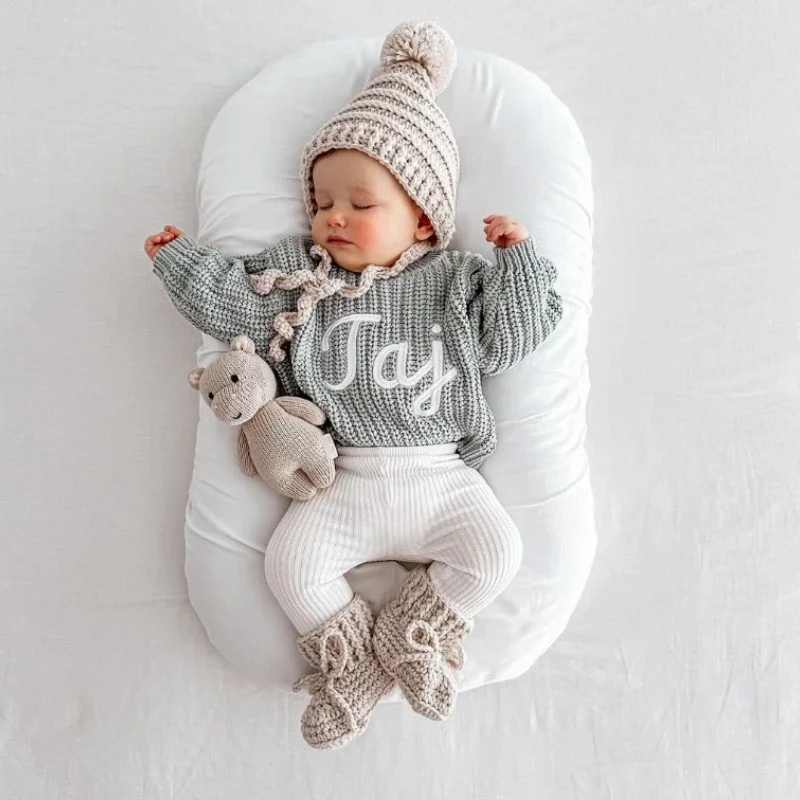Personalized Name Newborn Baby Girl Boy Knitted Long Sleeve Autumn