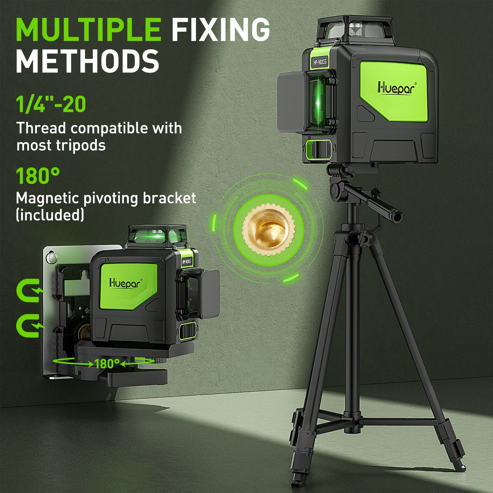 8-Line 2D Green Beam Self-Leveling Cross Line Laser Level Kit with Tripod or Rec