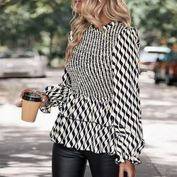 2023 New Autumn Fashion Casual Collar Black and White Striped Flared Sleeves Temperament Commuting Slim Fitting Women's Shirt