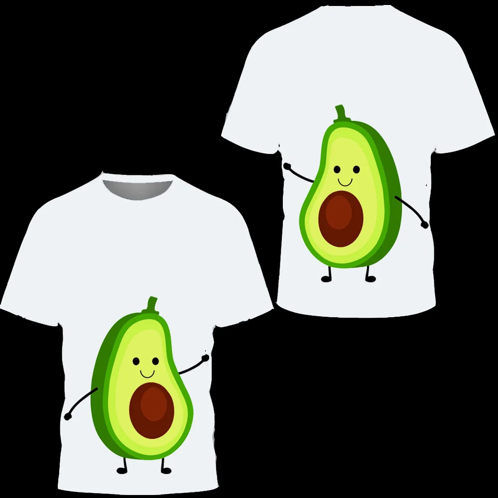 

Футболка мужская с круглым вырезом, мультяшный принт авокадо, в европейском и американском стиле, белая, на лето