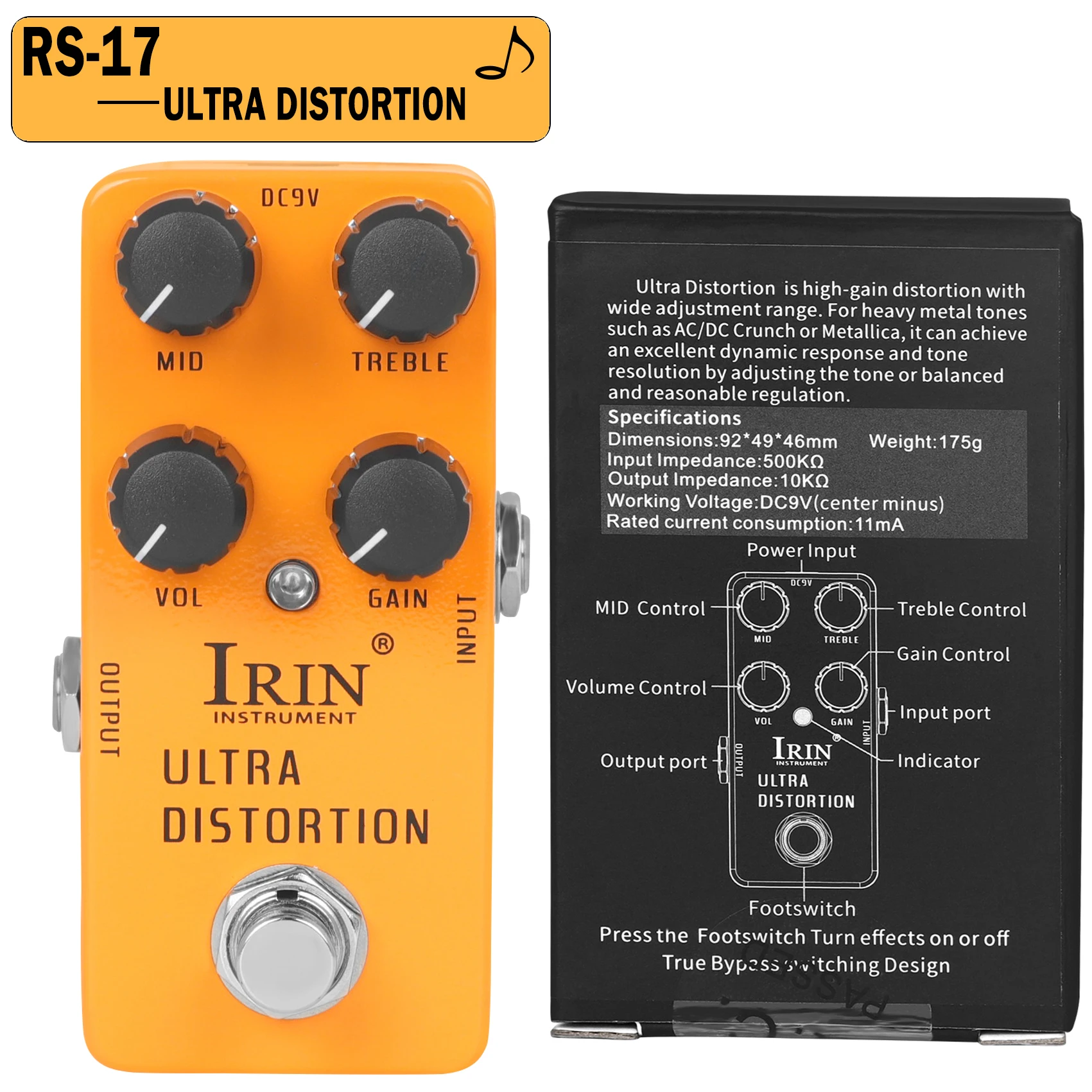 Enhanced Electric Guitar Effects Pedal: Versatile Fuzz, Overdrive, Distortion, Flanger, Ensemble & Tremolo Effects Accessory