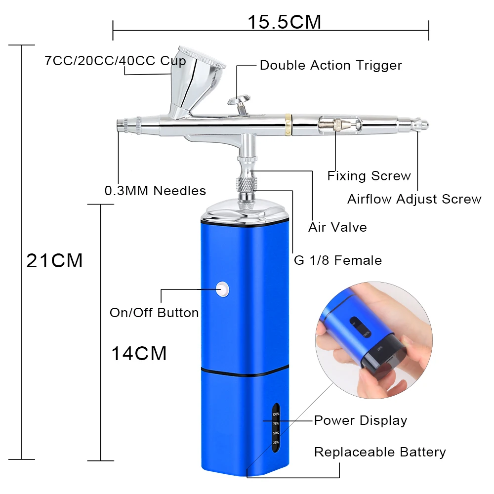 Air Brush Spray Pistol Battery Replaceable Airbrush Compressor Wireless Set Newly Design Pen With Power Display For Model Paint valorant keychain pistol tt imperium weapon model mini metal pendant game peripheral accessories keychain birthday gift toys boy