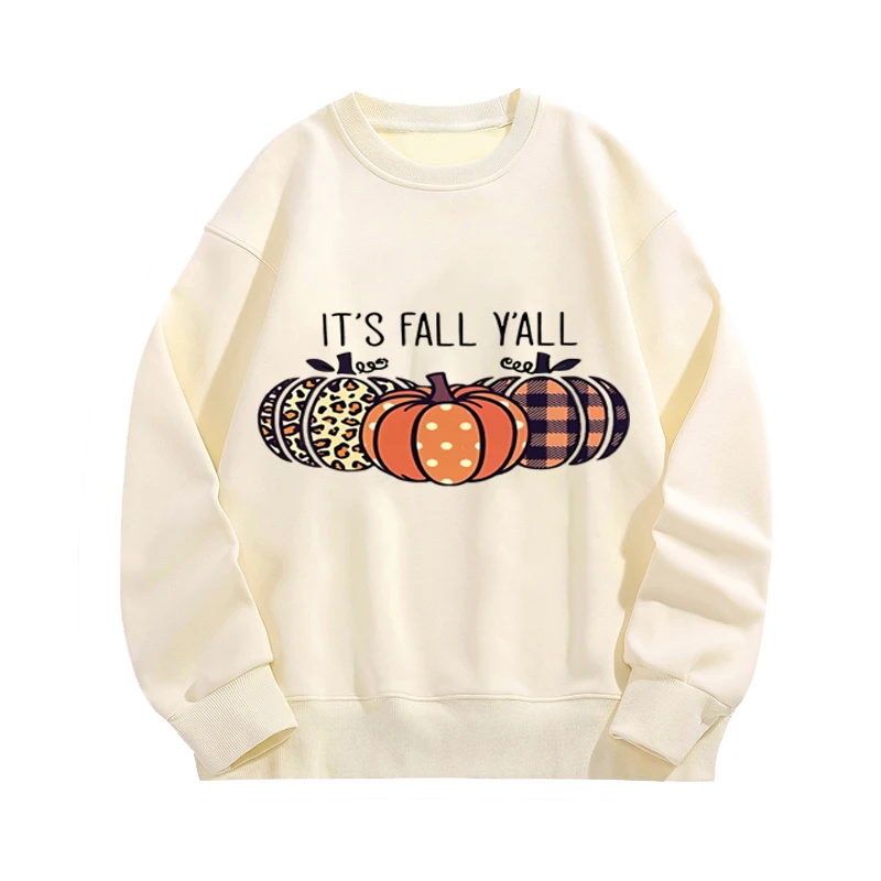 

YRYT 2023 Autumn and Winter Halloween Pumpkin English Printed Hoodie Crewneck Long-Sleeved T-Shirt Women'S Clothing