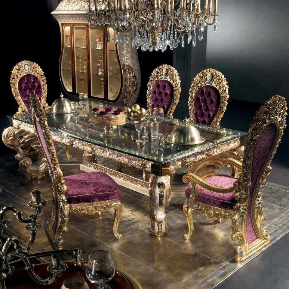 Luxury Antique European Solid Wood Hand Carved Dining Set 8 Person Table and Chair Home Furniture | Мебель