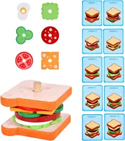 Wooden Hamburg Sandwich Stacking Toys for Toddlers and Kids Montessori Preschool Educational Toys Fine Motor Skill kitchen Toy 3