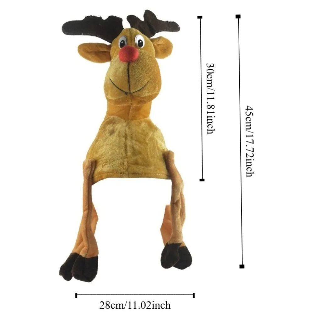 Funny Cartoon Christmas Santa Hat Thick Ornaments Plush Elk Hat Dolls Singing Carols Christmas Party Props Party