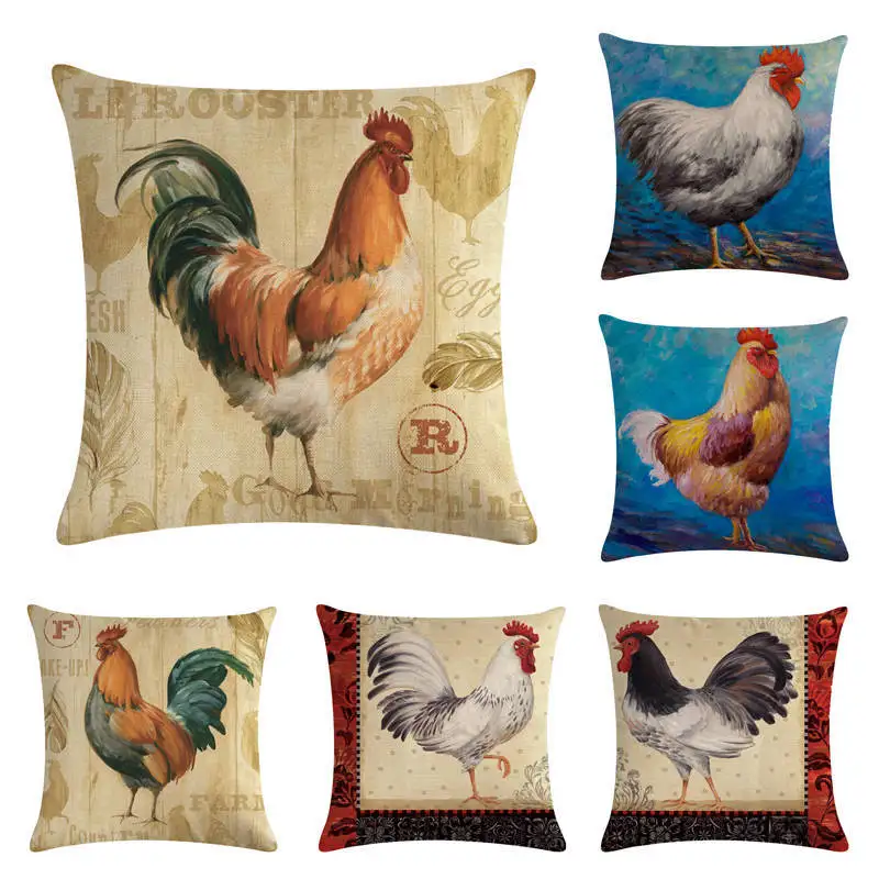 

Rooster Print Cushion Cover Decoration Pillows for Sofa Living Room Car Housse De Coussin 45*45 Chicken Nordic Home Decor