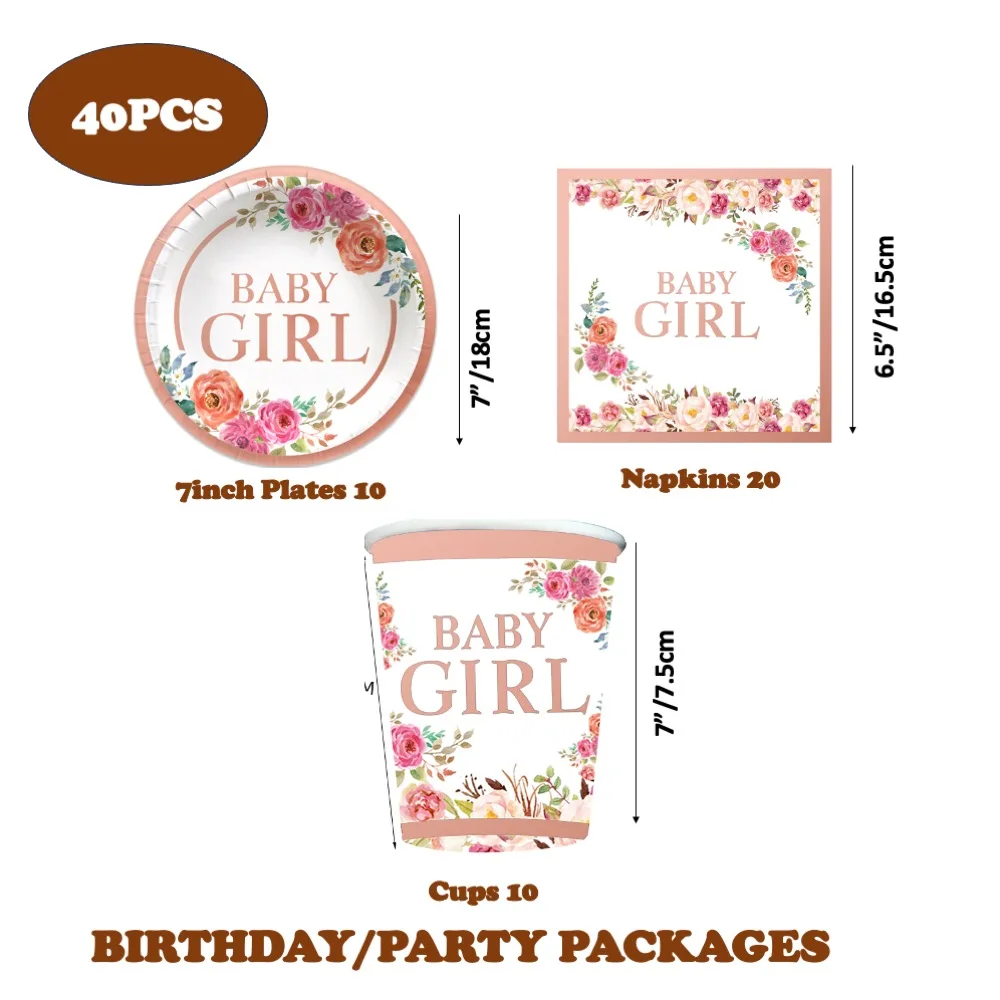 

Baby Girl Theme Party Set Plate Napkin Cup For Wedding Baby Shower Anniversary School Birthday Wedding Party Table Decorations
