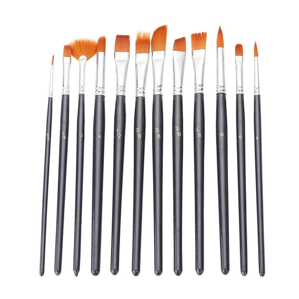 

12pcs Watercolor Paint Brush Beginner Artist Oil Acrylic Painting Nylon Brush Set Painting Accessory