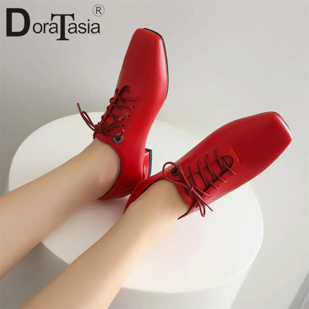 Big Size 43 Brand Design Female Square Toe Pumps Fashion Solid Lace-up Chunky Heel women's Pumps Casual Office Woman Shoes