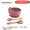 Custom Personalized Name Or Logo Baby Safe Sucker Silicone Feeding Bowl Children Dishes Plate Toddle Training Spoon Tableware 1