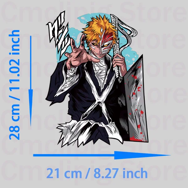 Anime BLEACH Kurosaki Ichigo printing for clothes patches DIY Decoration stripes appliques iron on transfer