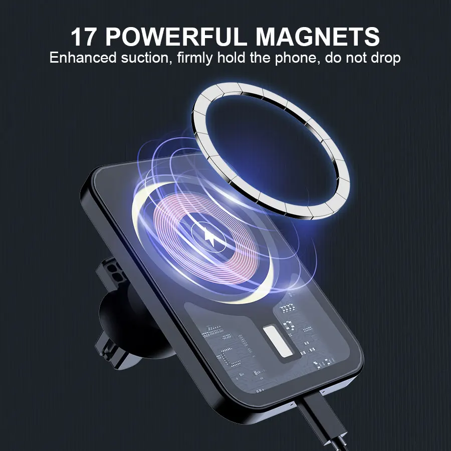 Magnetic Wireless Charger Car Air Vent Mount Phone Holder Stand thumbnail 10