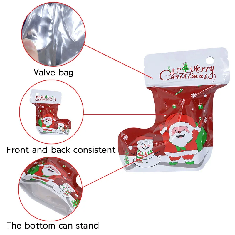 10~100PCS Aluminum Foil Merry Christmas Ziplock Package Bag Xmas Santa  Claus Wedding Child Gifts Socks Snack Sugar Toys Pouches