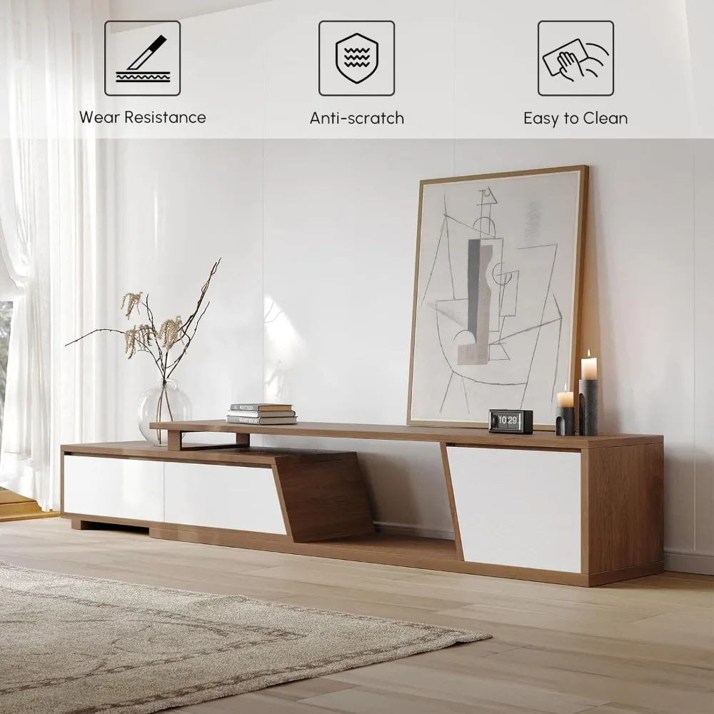 Extendable TV Stand with 3 Drawers Minimalist Rectangle Entertainment Center Walnut TV Console Table Up to 110" 4