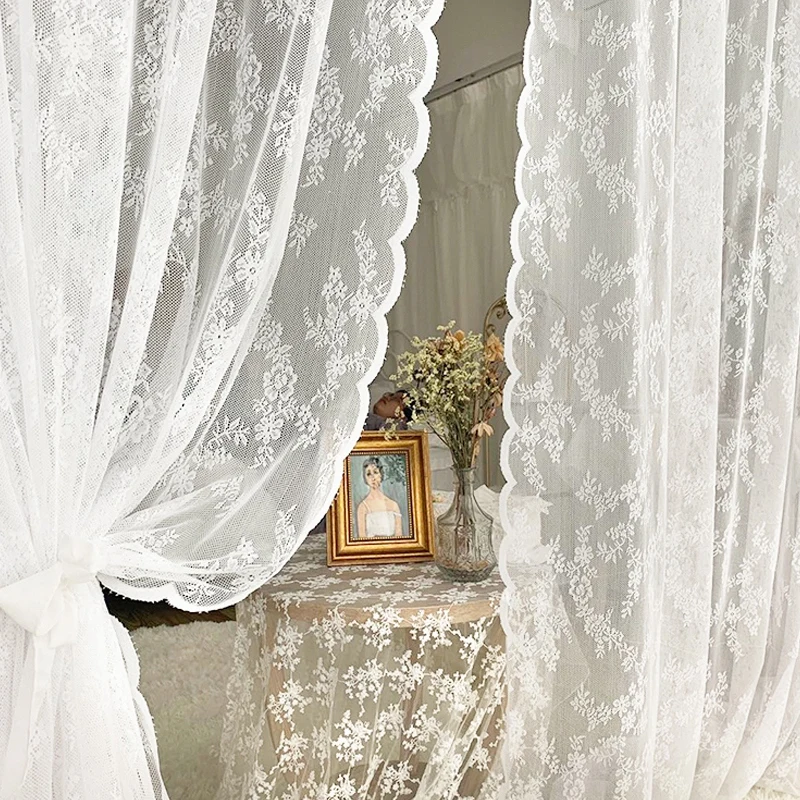 Sheer Curtains For Living Room Bedroom Window INS Pastoral French Lace Tulle Curtain Drapes Home Decor sheer curtains,window curtains,decor curtains,lace curtains,light filtering curtains