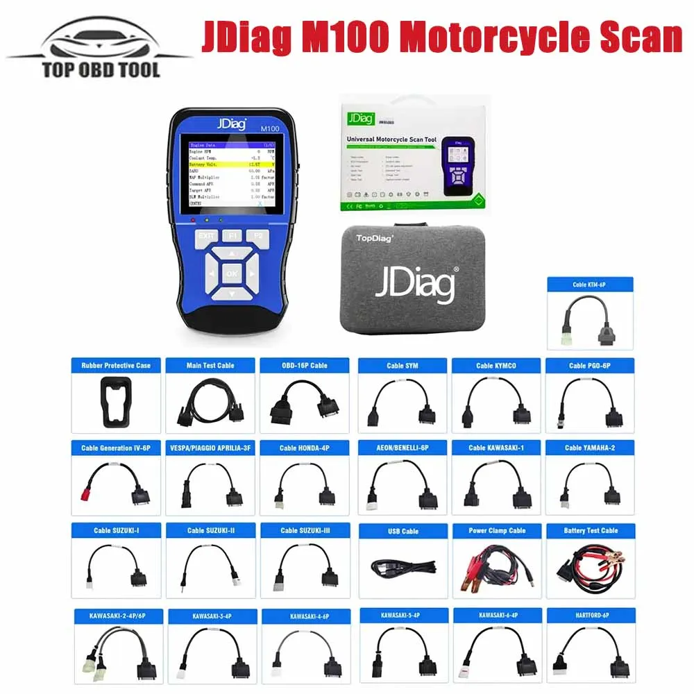 

JDiag M100 Motorcycle Diagnostic Scanner Moto Fault Diagnostic Tool Motorbike Code Reader For KTM Yamaha Kawasaki Suzuki Honda