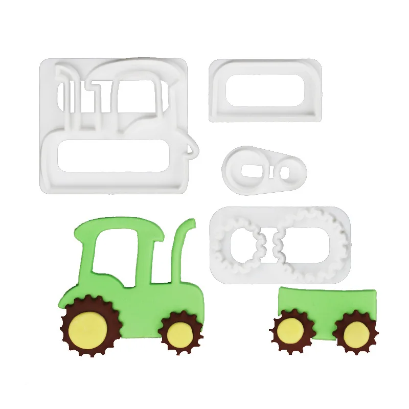 Fondant Cake Decorating Cookie Embosser Mold Cartoon Car Tractor Train Shaped Biscuit Pastry Stamp Hand Press For Baking Tools baking mold cookie mould cookie printing mold baking decorating tools