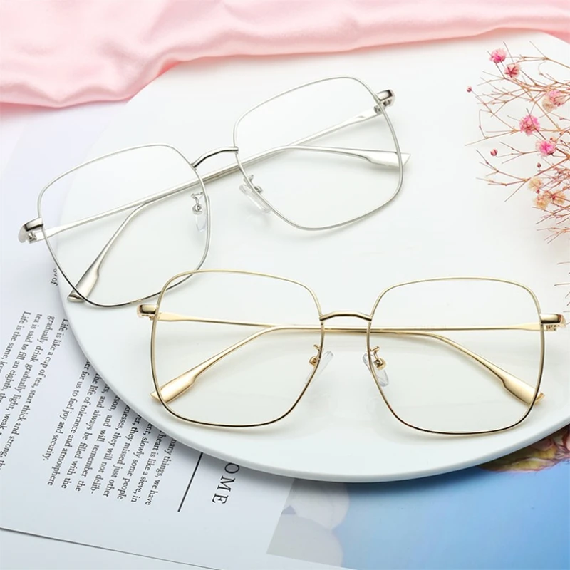 Big Frame Square Myopia Lens Women Diopter Eyeglasses Metal Pink Frame Nearsighted Glasses Prescription 0 -0.5 -0.75 To -4.0 6