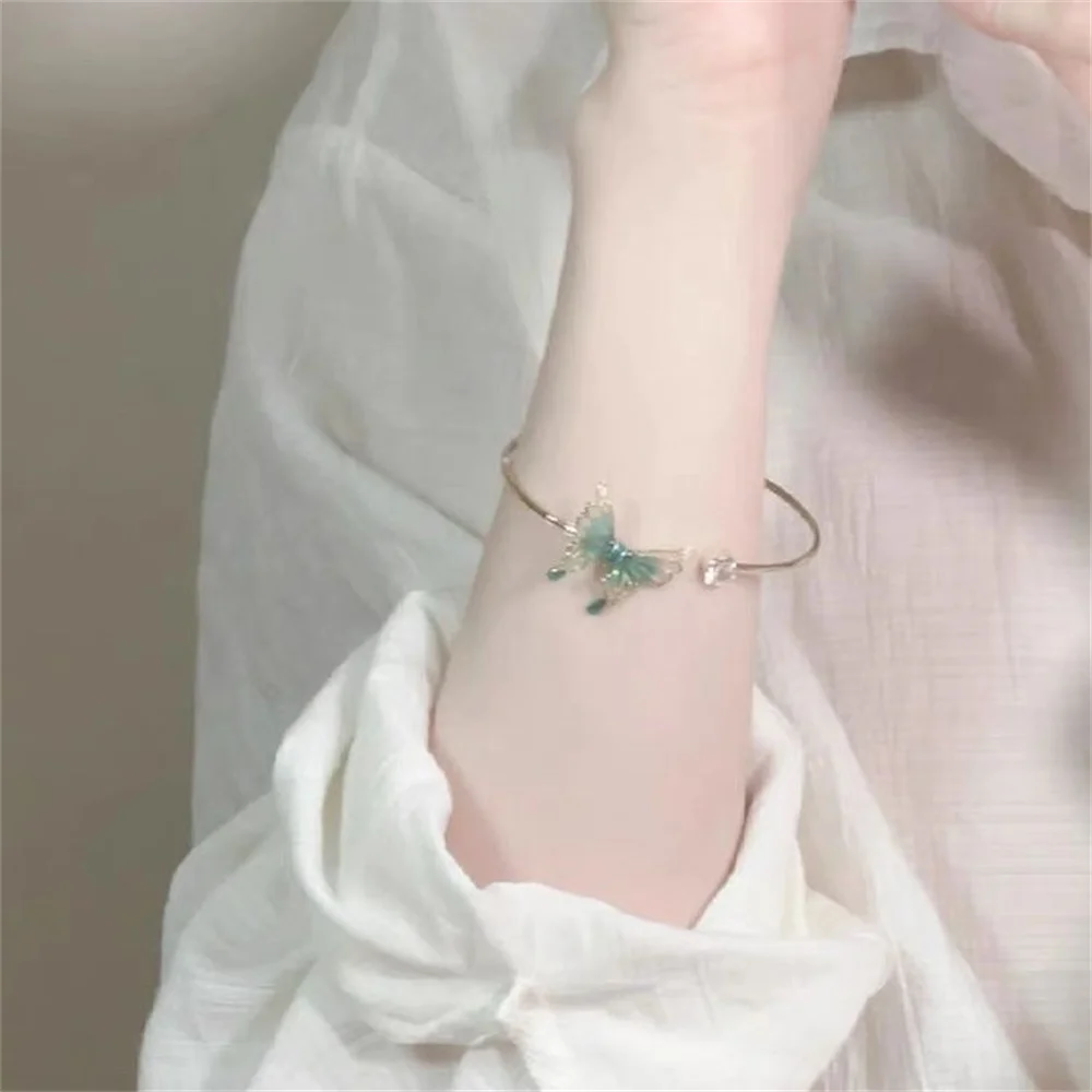Forest Butterfly Zircon Open Bangle Bracelet Fashion Design Insect Bracelet Daily Matching Jewelry Gift