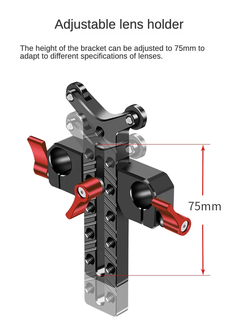15mm Dual Rod Clamp Height Adjustable 1/4 Camera Lens Vertical Holder Telephoto