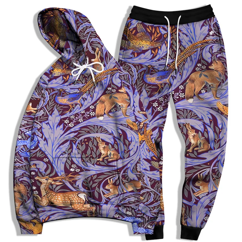 Men's Casual 3D Printed Hoodie Pant Sets Street Sweatshirts