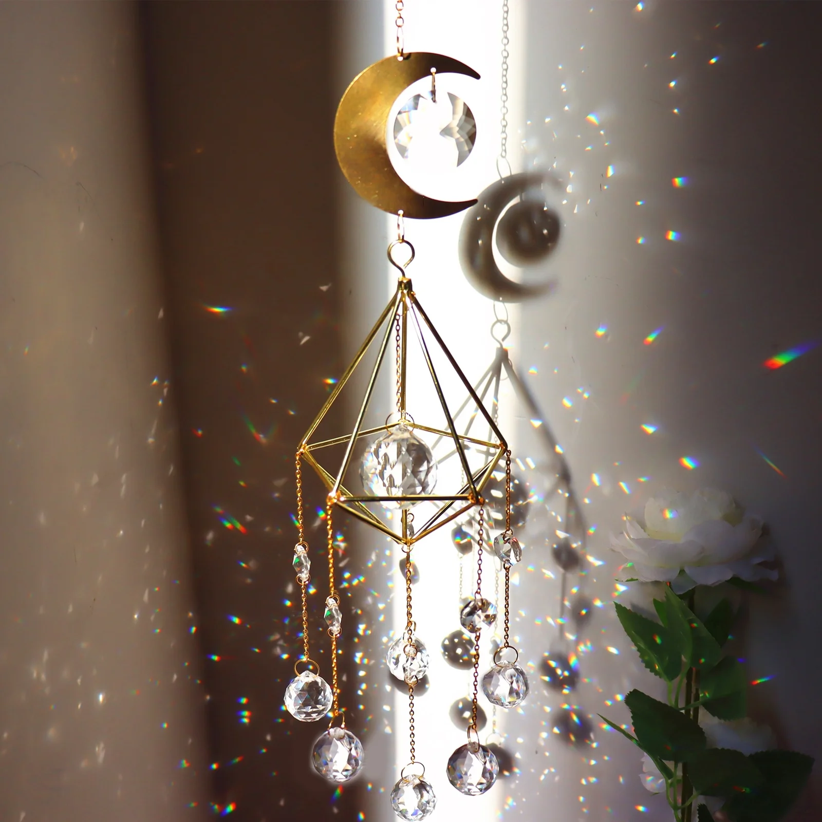 Attrape-soleil En Métal, Lune Et Cristal, Prisme Arc-en-ciel Suspendu,  Carillon, Pour Fenêtre, Décoration De Jardin En Plein Air - Jardin  Suncatchers - AliExpress